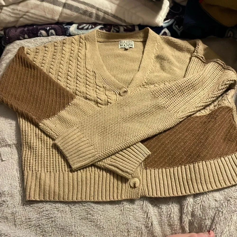 Major Label‎ Group Brown Color Block Button Up Sweater M Preppy Minimalist Y2K